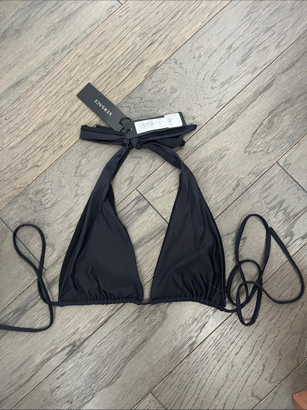 Versace Black Halter Triangle Bikini Top